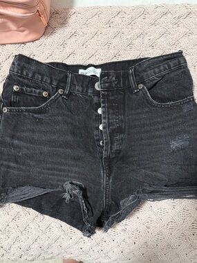 Zara Black Distressed High-Rise Denim Shorts